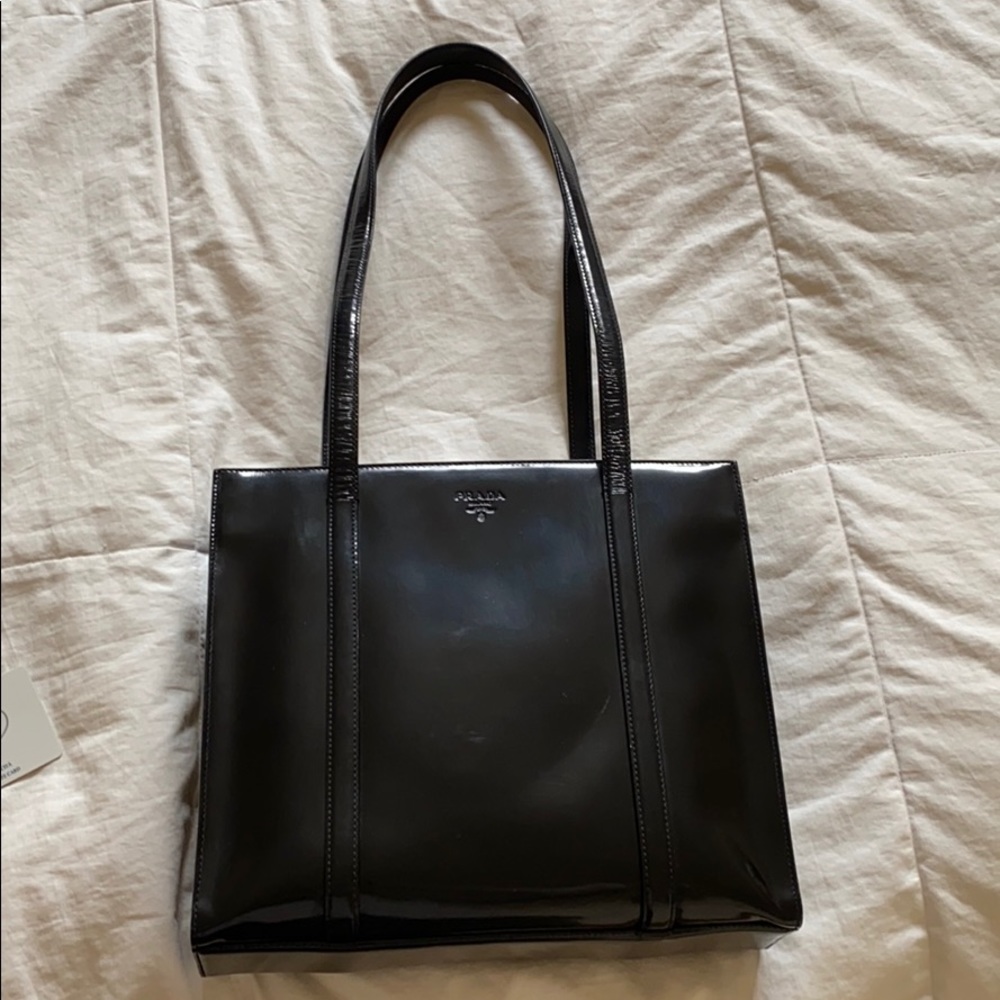 Black Prada Spazzolato Patent Leather purse